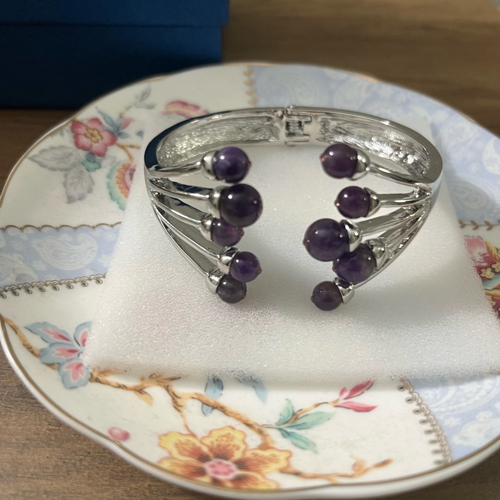 African Amethyst and Purple Austrian
Crystal 3.00 ctw Cuff Bracelet